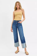 RISEN Full Size Mid Rise Crop Wide Wide Cuffed Jeans Plus Size - Desert Sunday