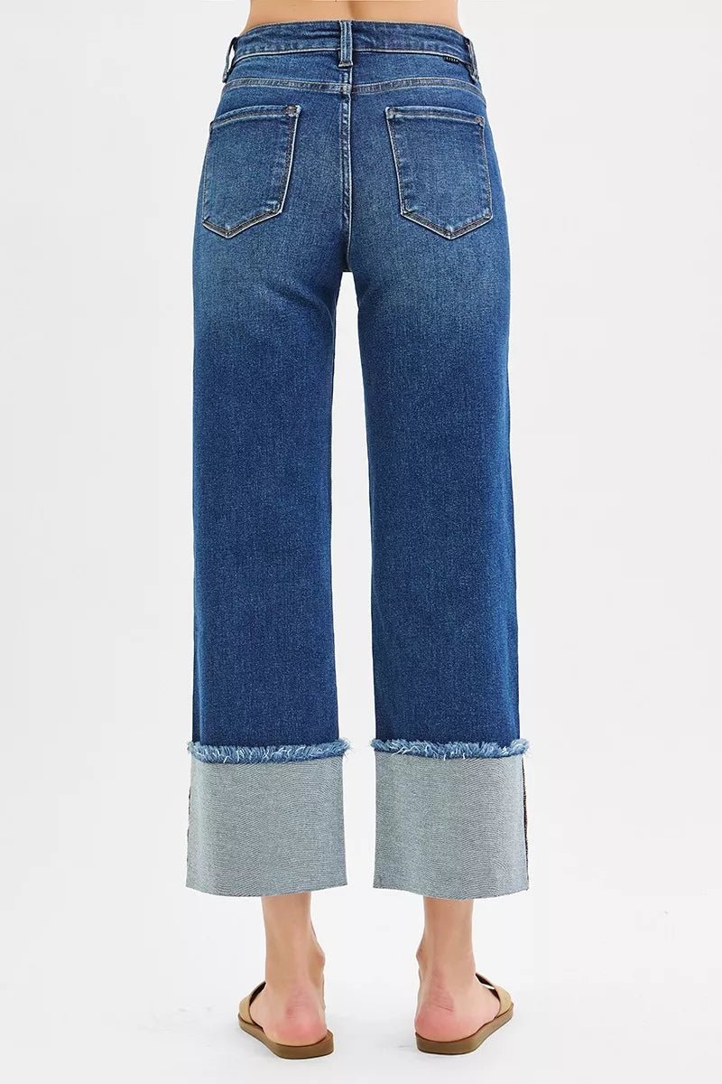 RISEN Full Size Mid Rise Crop Wide Wide Cuffed Jeans Plus Size - Desert Sunday