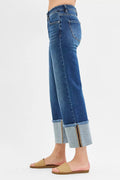 RISEN Full Size Mid Rise Crop Wide Wide Cuffed Jeans Plus Size - Desert Sunday