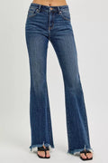 RISEN Full Size Mid Rise Flare Frayed Hem Jeans Plus Size - Desert Sunday