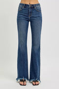 RISEN Full Size Mid Rise Flare Frayed Hem Jeans Plus Size - Desert Sunday