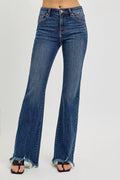 RISEN Full Size Mid Rise Flare Frayed Hem Jeans Plus Size - Desert Sunday