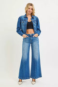 RISEN Full Size Mid Rise Wide Leg Jeans with Flared Look Plus Size - Desert Sunday