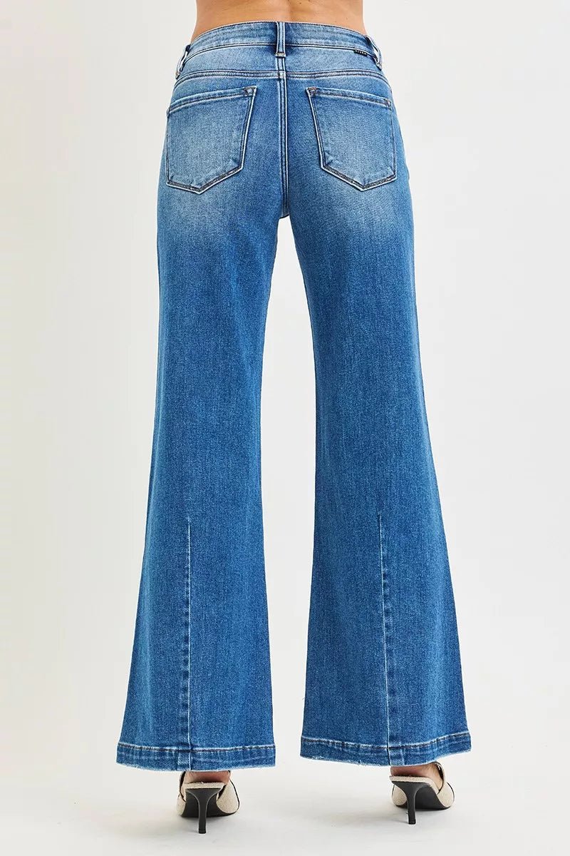 RISEN Full Size Mid Rise Wide Leg Jeans with Flared Look Plus Size - Desert Sunday