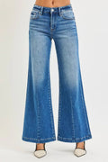 RISEN Full Size Mid Rise Wide Leg Jeans with Flared Look Plus Size - Desert Sunday