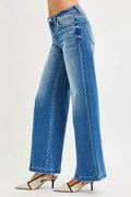 RISEN Full Size Mid Rise Wide Leg Jeans with Flared Look Plus Size - Desert Sunday