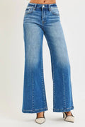 RISEN Full Size Mid Rise Wide Leg Jeans with Flared Look Plus Size - Desert Sunday