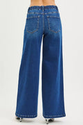 RISEN Full Size Mid Rise Wide Side Pintuck Jeans with Front Drawstring Plus Size - Desert Sunday