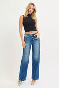 RISEN Full Size Slouchy Baggy Jeans Pocket Side Seam Detail Plus Size - Desert Sunday