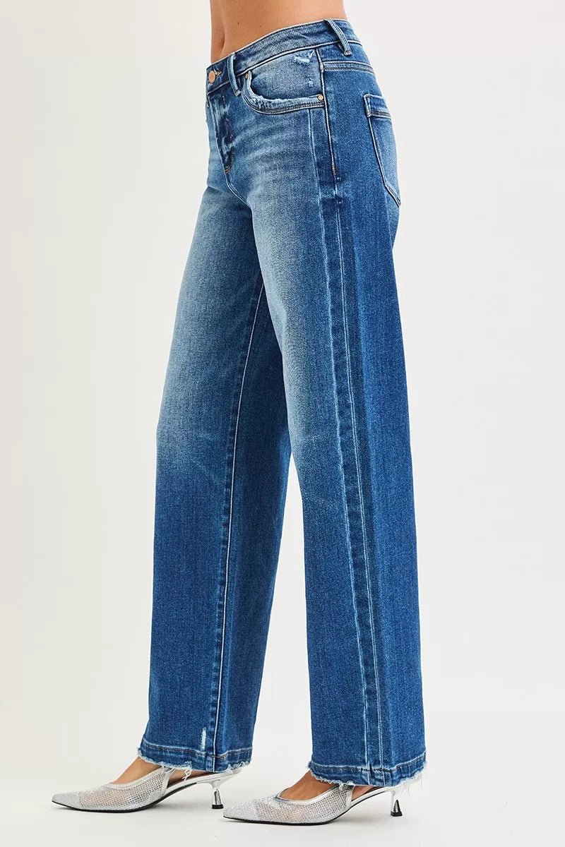 RISEN Full Size Slouchy Baggy Jeans Pocket Side Seam Detail Plus Size - Desert Sunday