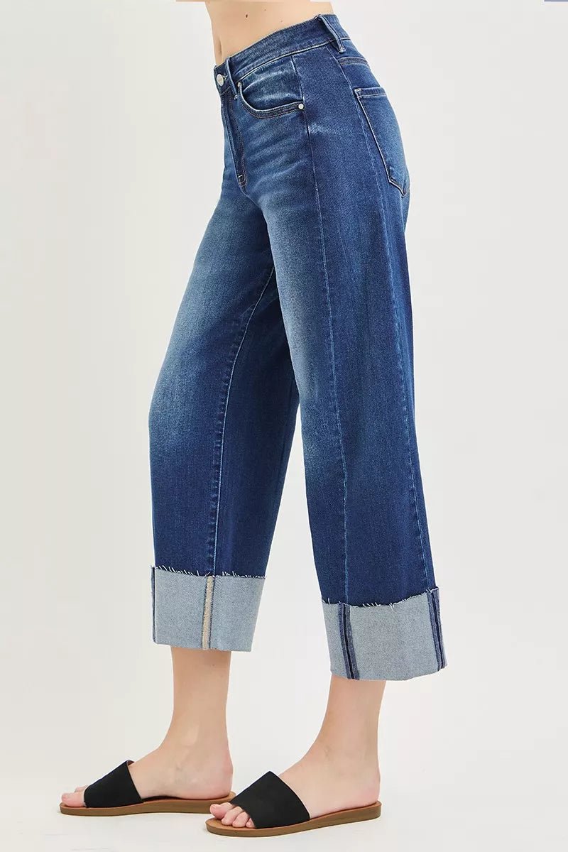 RISEN Full Size Slouchy Crop Barrel Cuffed Jeans Plus Size - Desert Sunday