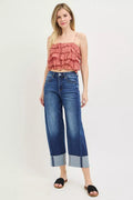 RISEN Full Size Slouchy Crop Barrel Cuffed Jeans Plus Size - Desert Sunday
