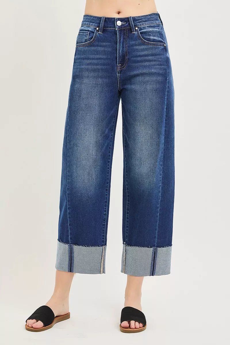 RISEN Full Size Slouchy Crop Barrel Cuffed Jeans Plus Size - Desert Sunday