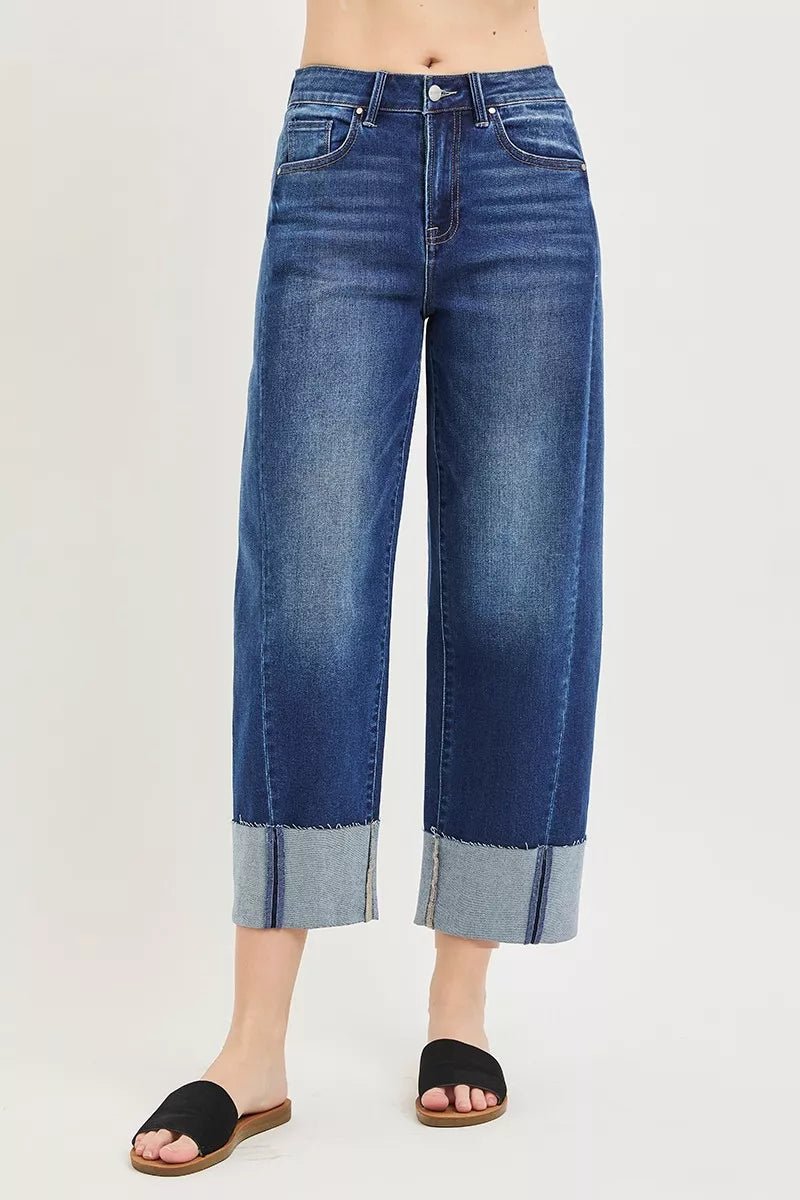 RISEN Full Size Slouchy Crop Barrel Cuffed Jeans Plus Size - Desert Sunday