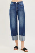 RISEN Full Size Slouchy Crop Barrel Cuffed Jeans Plus Size - Desert Sunday