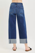 RISEN Full Size Slouchy Crop Barrel Cuffed Jeans Plus Size - Desert Sunday