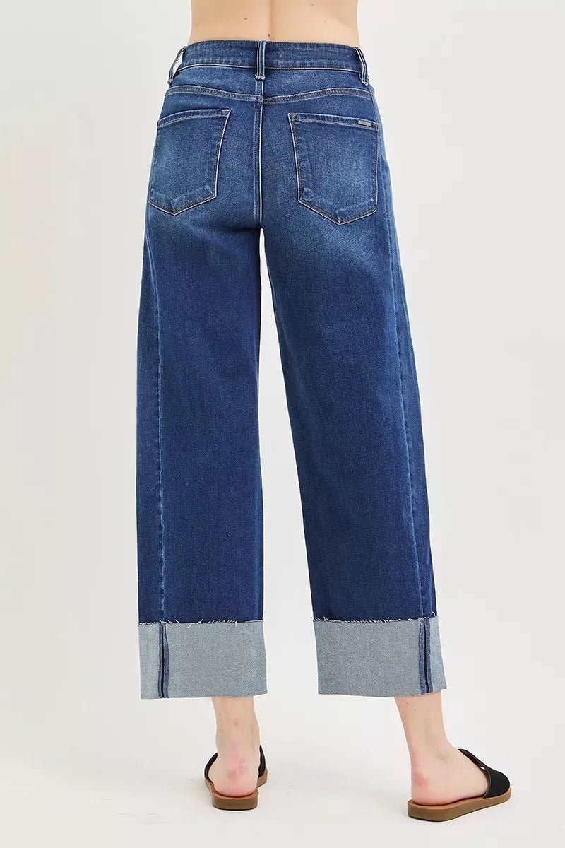 RISEN Full Size Slouchy Crop Barrel Cuffed Jeans Plus Size - Desert Sunday