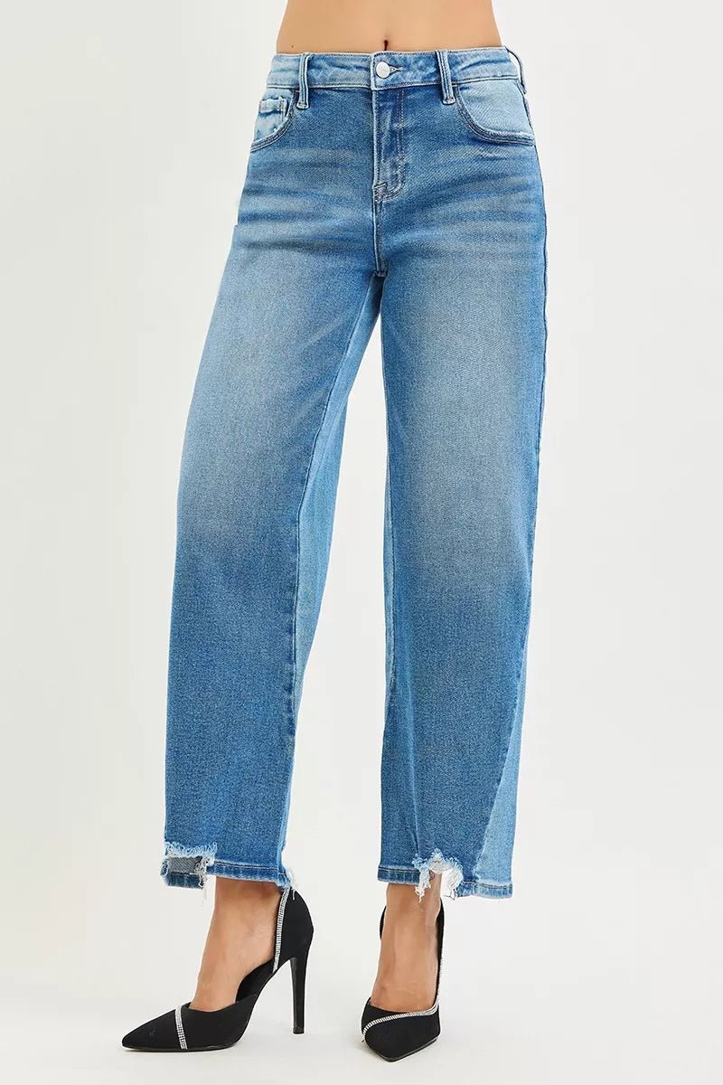 RISEN Full Size Slouchy Cropped Barrel Jeans with Contrast Wash Plus Size - Desert Sunday