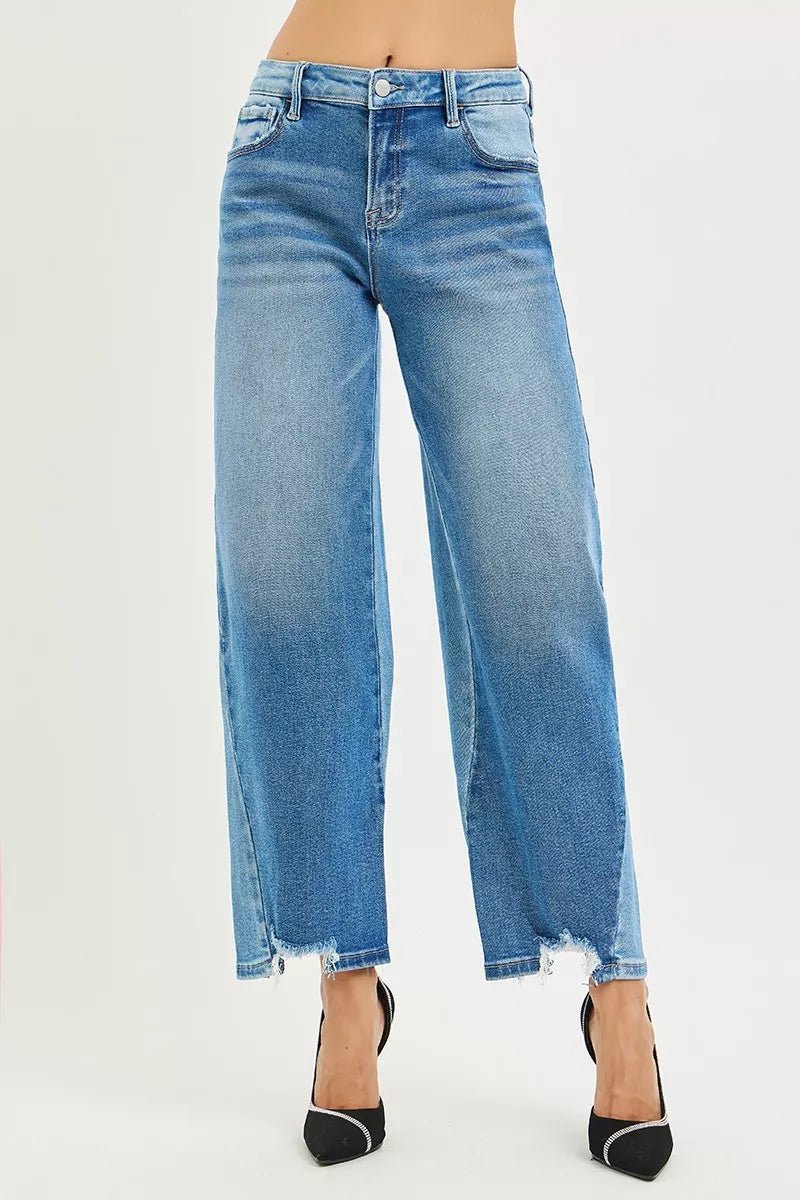 RISEN Full Size Slouchy Cropped Barrel Jeans with Contrast Wash Plus Size - Desert Sunday