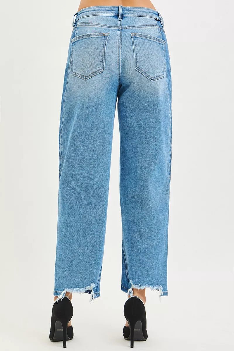 RISEN Full Size Slouchy Cropped Barrel Jeans with Contrast Wash Plus Size - Desert Sunday