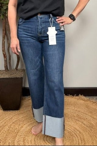 Risen High Rise Ankle Straight Jeans in Dark - Desert Sunday