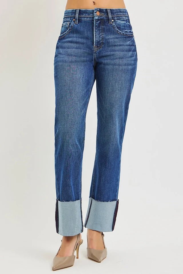 Risen High Rise Ankle Straight Jeans in Dark - Desert Sunday