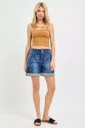RISEN High Rise Seamed Roll Up Shorts - Desert Sunday