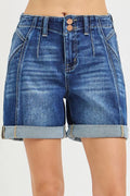 RISEN High Rise Seamed Roll Up Shorts - Desert Sunday