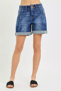 RISEN High Rise Seamed Roll Up Shorts - Desert Sunday