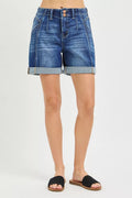 RISEN High Rise Seamed Roll Up Shorts - Desert Sunday