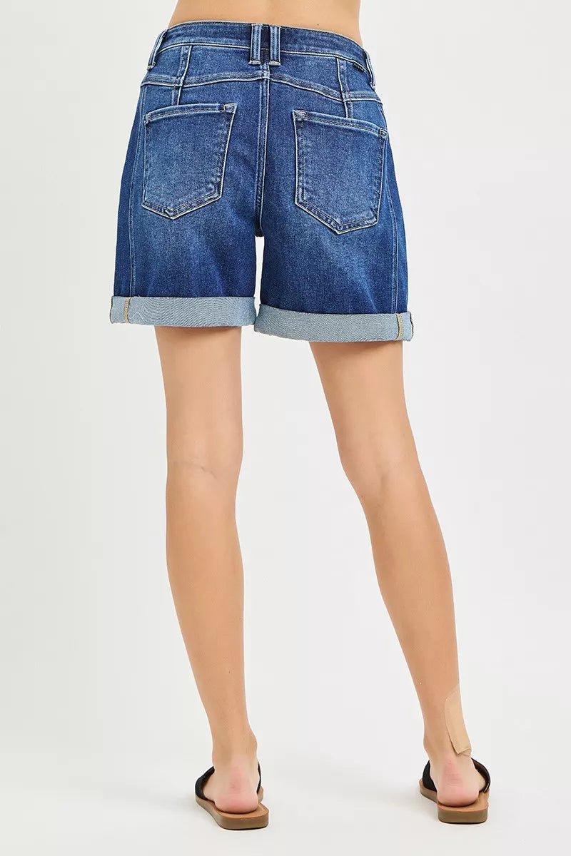 RISEN High Rise Seamed Roll Up Shorts - Desert Sunday