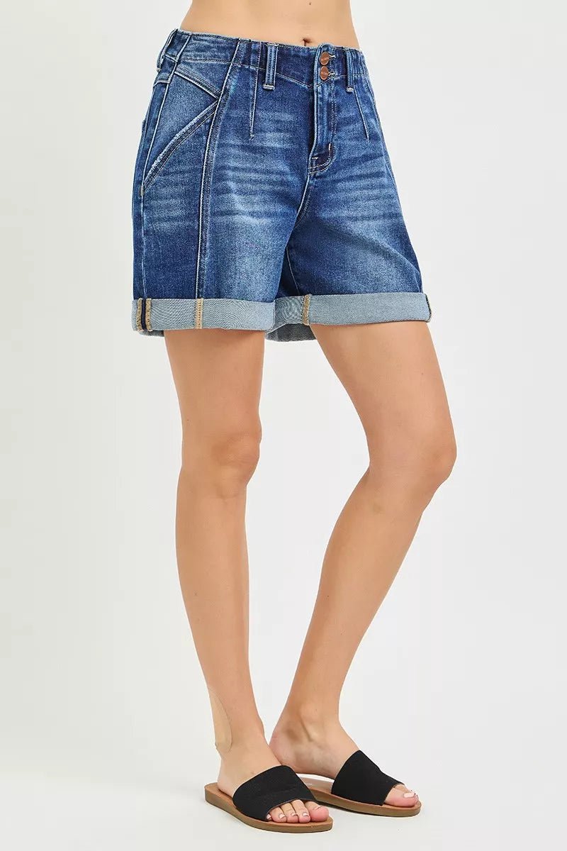 RISEN High Rise Seamed Roll Up Shorts - Desert Sunday