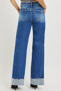 RISEN High Rise Wide Leg Jeans With Cuffed Hem - Desert Sunday