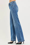 RISEN High Rise Wide Leg Jeans With Released Hem - Desert Sunday