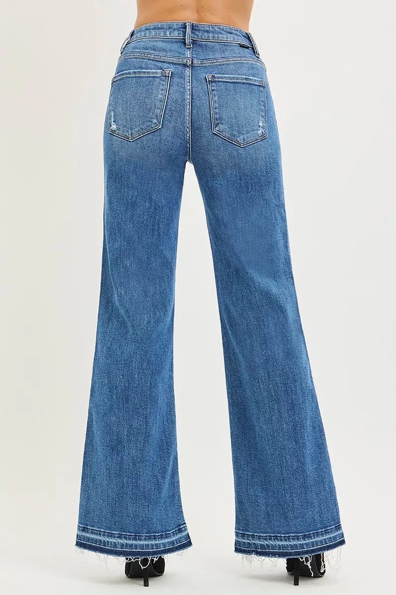 RISEN High Rise Wide Leg Jeans With Released Hem - Desert Sunday