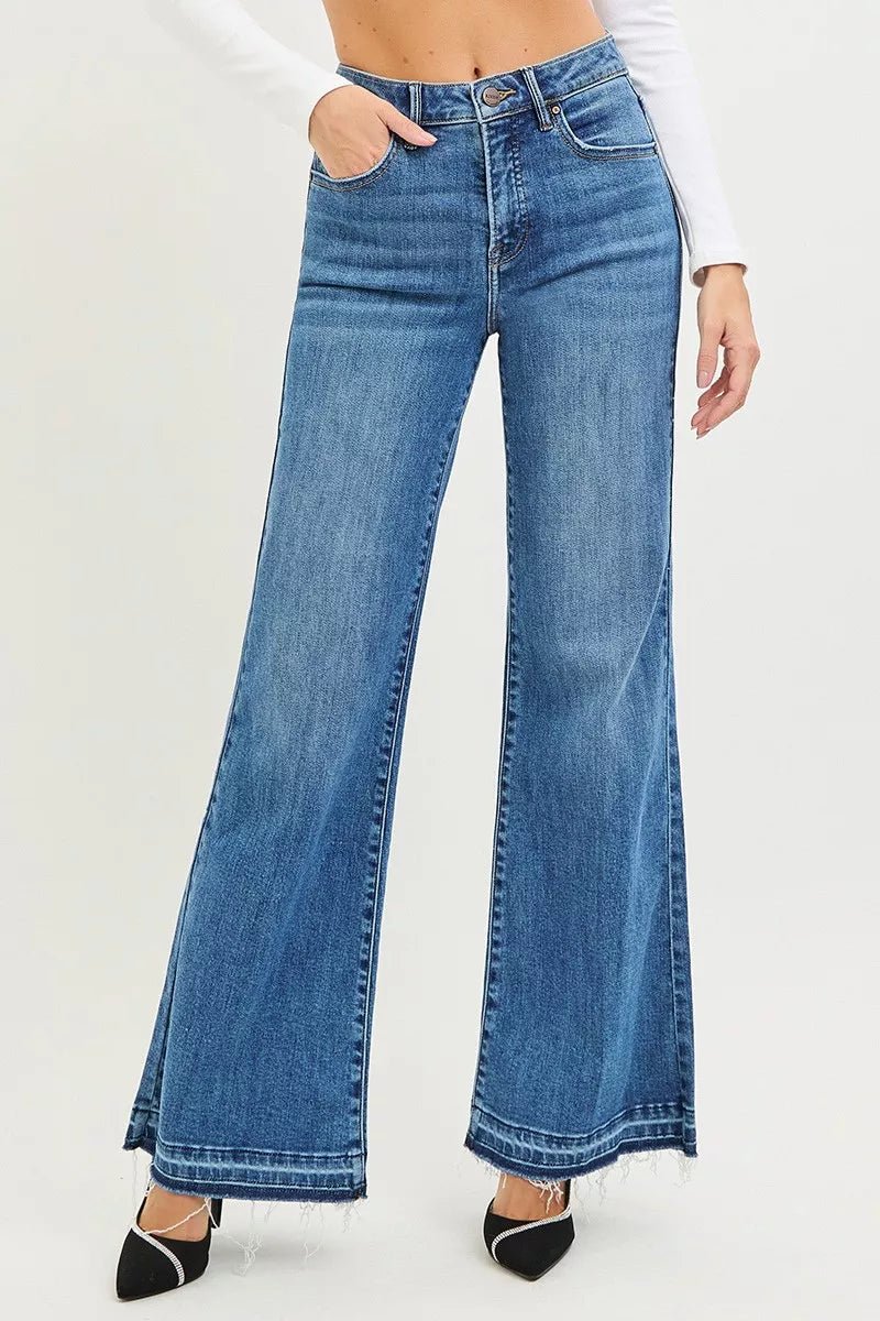 RISEN High Rise Wide Leg Jeans With Released Hem - Desert Sunday