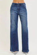 RISEN High Rise Wide Leg Slanted Pocket Jeans - Desert Sunday