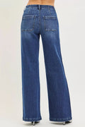 RISEN High Rise Wide Leg Slanted Pocket Jeans - Desert Sunday