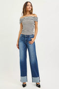 RISEN Mid Rise Wide Straight Jeans With Wide Cuff - Desert Sunday