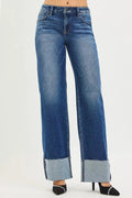 RISEN Mid Rise Wide Straight Jeans With Wide Cuff - Desert Sunday
