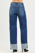 RISEN Mid Rise Wide Straight Jeans With Wide Cuff - Desert Sunday
