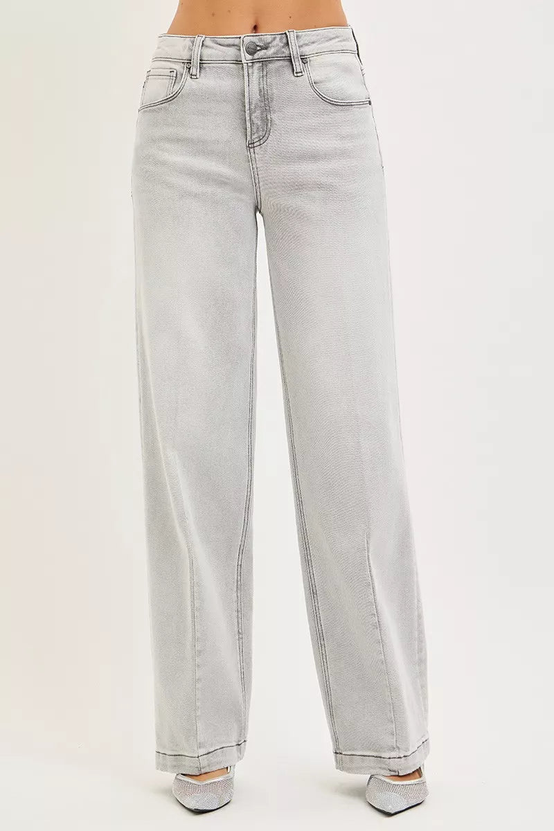 RISEN Slouchy Baggy Jeans with Contrast Stitching - Desert Sunday