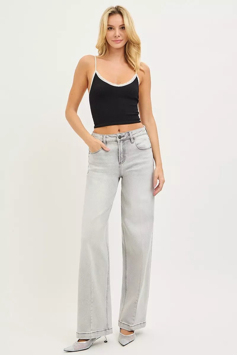 RISEN Slouchy Baggy Jeans with Contrast Stitching - Desert Sunday