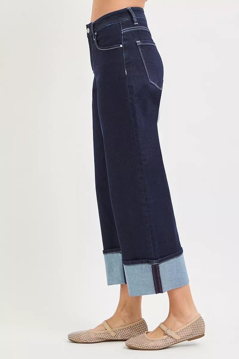 RISEN Slouchy Crop Barrel Cuffed Hem Jeans - Desert Sunday