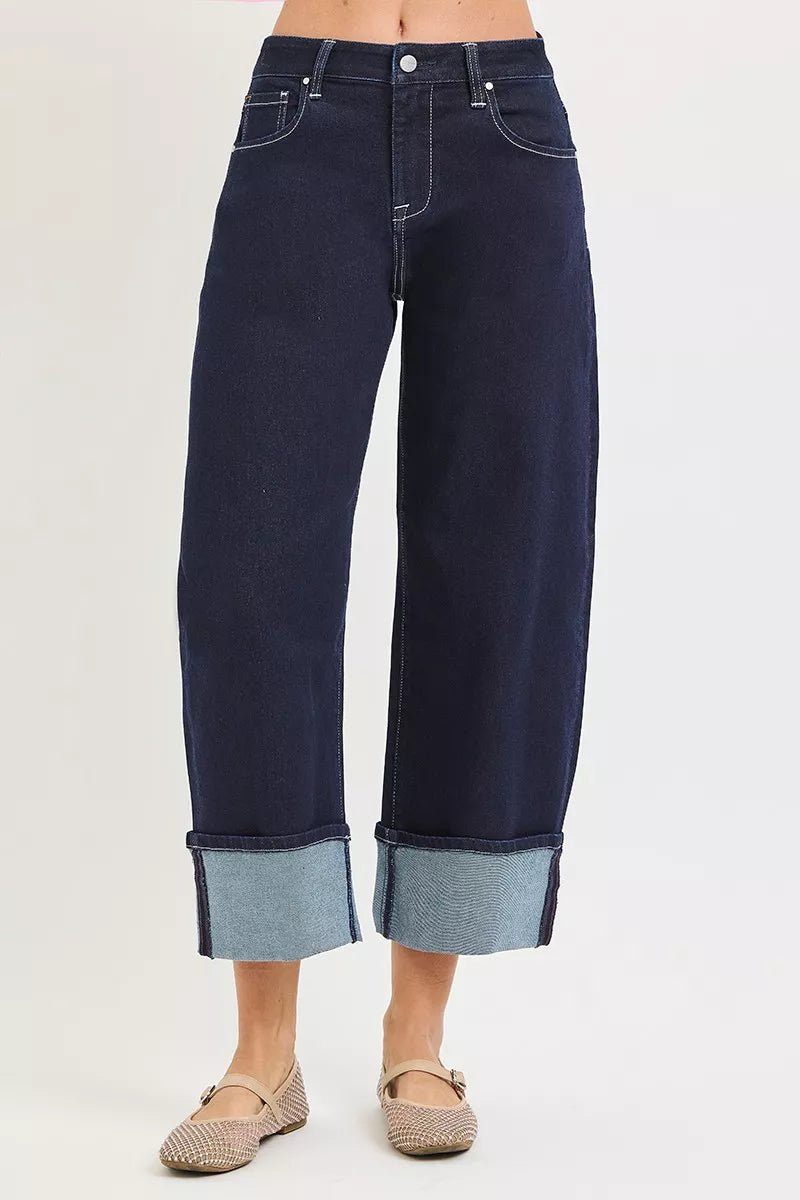 RISEN Slouchy Crop Barrel Cuffed Hem Jeans - Desert Sunday