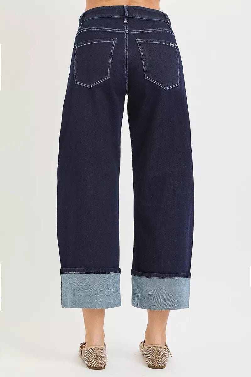 RISEN Slouchy Crop Barrel Cuffed Hem Jeans - Desert Sunday