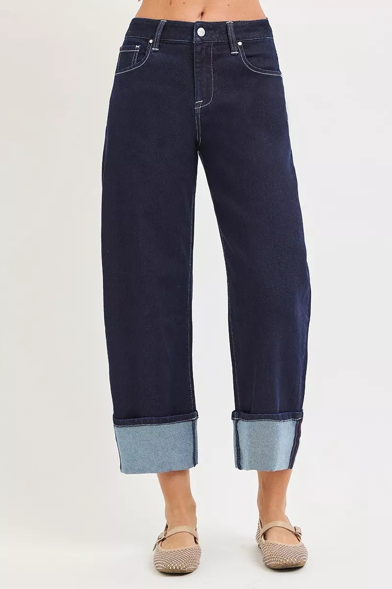 RISEN Slouchy Crop Barrel Cuffed Hem Jeans - Desert Sunday