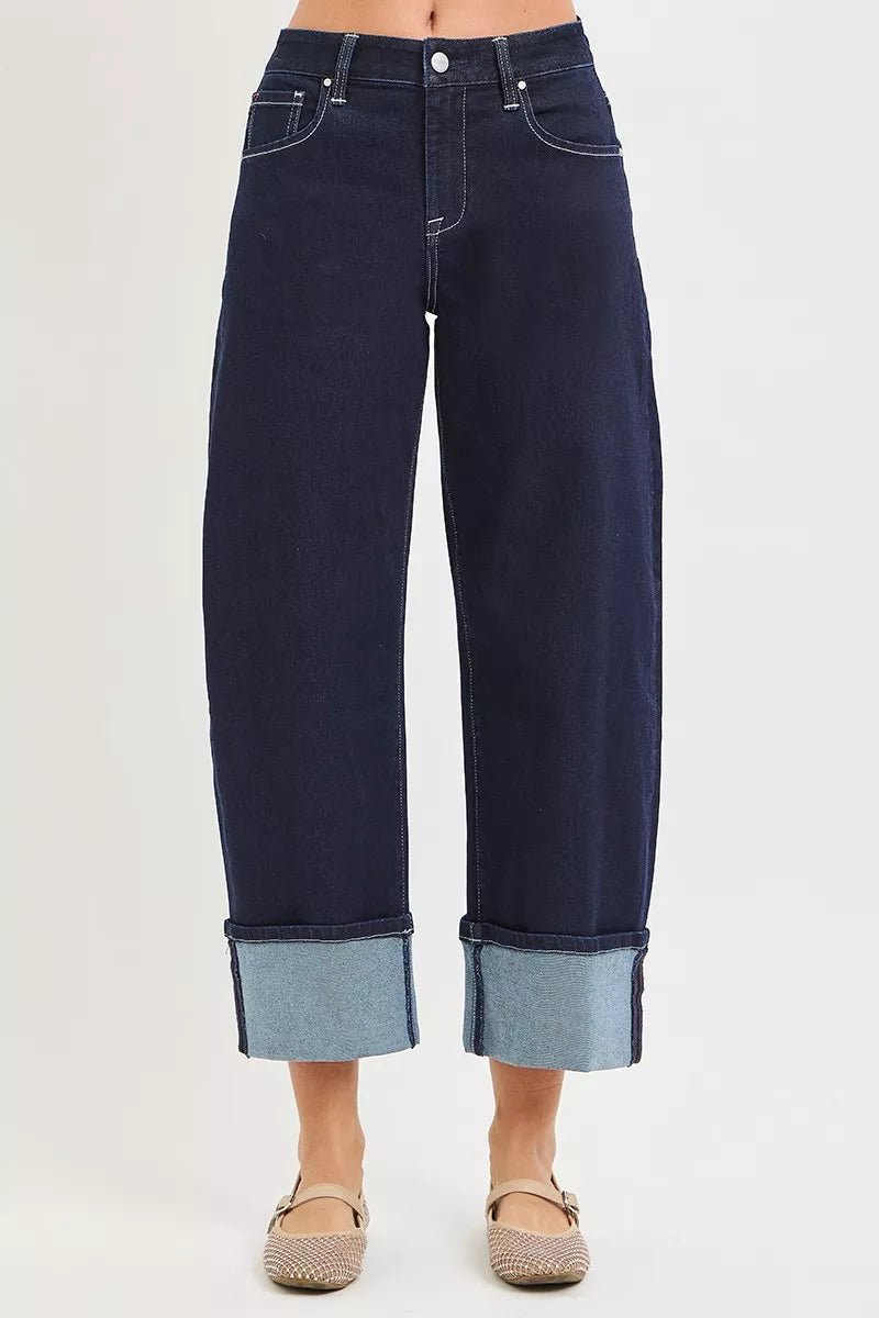 RISEN Slouchy Crop Barrel Cuffed Hem Jeans - Desert Sunday