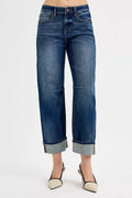 RISEN Slouchy Crop Barrel Cuffed Jeans - Desert Sunday