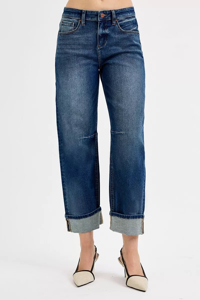 RISEN Slouchy Crop Barrel Cuffed Jeans - Desert Sunday
